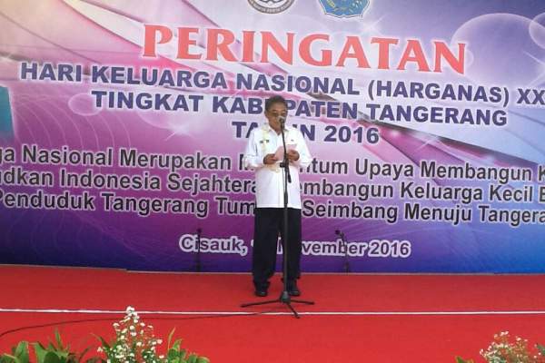 Wabup Tangerang, Hermansyah memberi sambutan pada peringatan Harganas. (ijul)